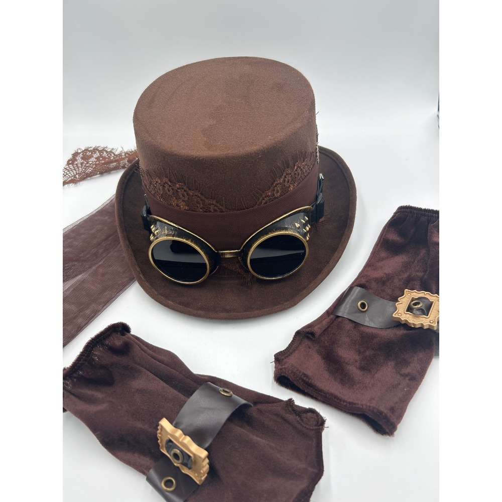 Steampunk Top Hat‎ Goggles Gloves Set Brown 01378215 Cosplay Spirit Brand